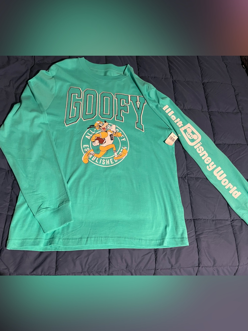 Disney World Goofy Teal Long Sleeve Football Shirt